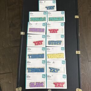 Lot of 13 Pen + Gear Phrase Patches, NEW Glam Yay Things Stuff Pencils